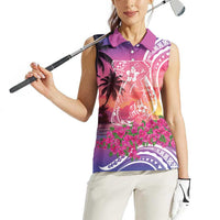 Guam Latte Stone with Map Women Sleeveless Polo Shirt Bougainvillea Beach Sunset