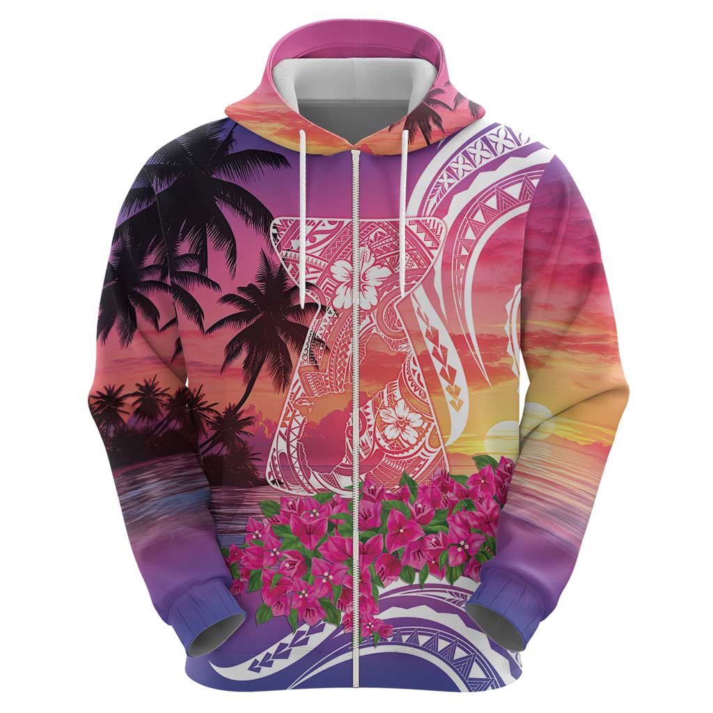 Guam Latte Stone with Map Zip Hoodie Bougainvillea Beach Sunset