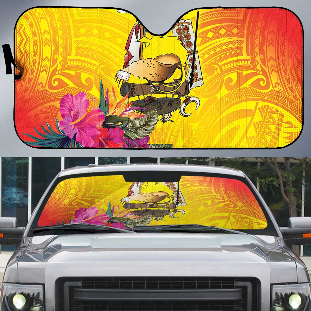 Papua New Guinea Cultural Tropical Flowers Auto Sun Shade LT9 Gold - Polynesian Pride