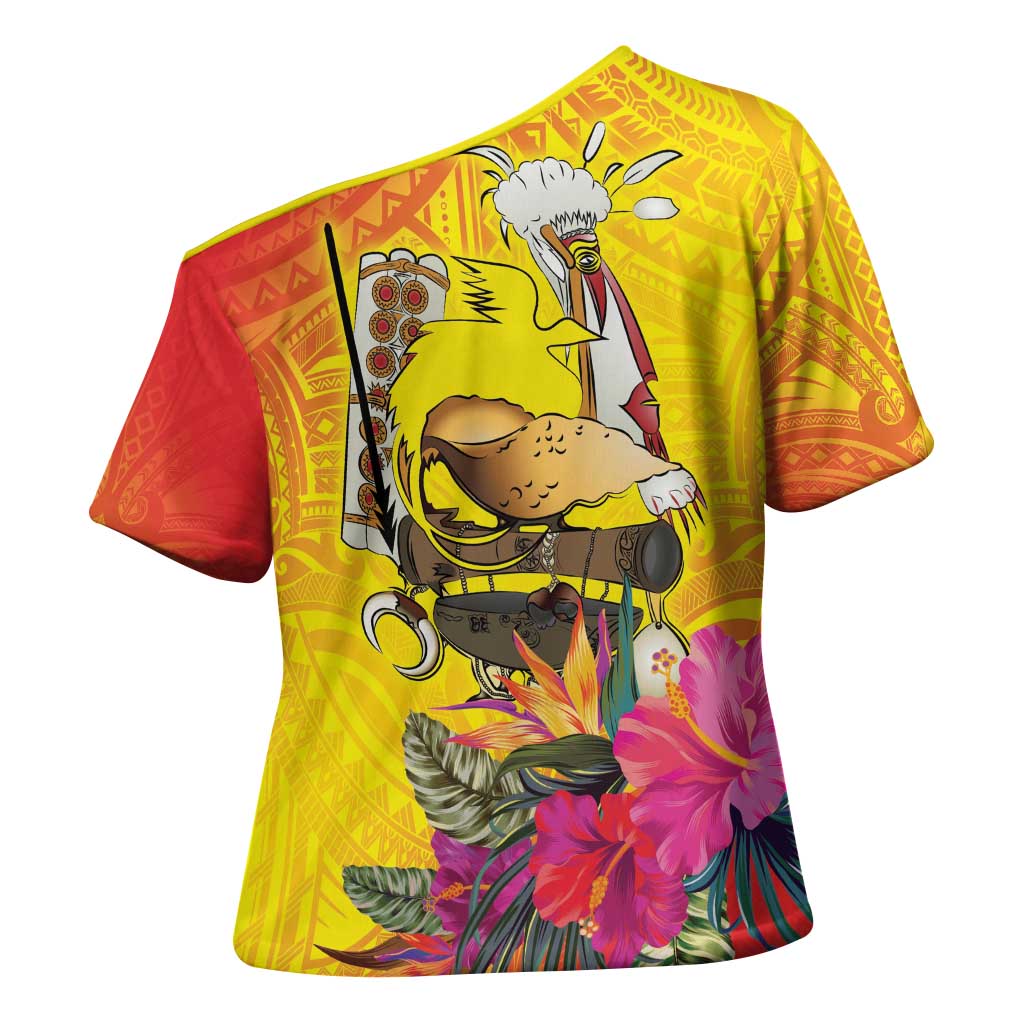 Papua New Guinea Cultural Tropical Flowers Cross Shoulder Shirt LT9 - Polynesian Pride
