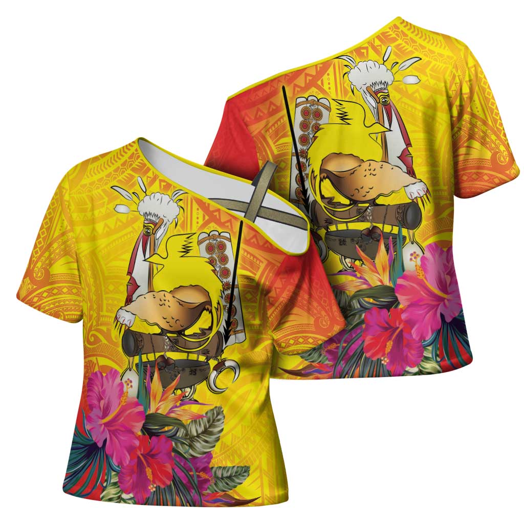 Papua New Guinea Cultural Tropical Flowers Cross Shoulder Shirt LT9 - Polynesian Pride