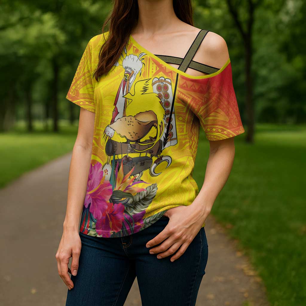 Papua New Guinea Cultural Tropical Flowers Cross Shoulder Shirt LT9 - Polynesian Pride