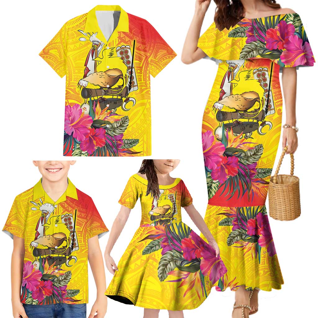 Papua New Guinea Cultural Tropical Flowers Family Matching Mermaid Dress and Hawaiian Shirt LT9 - Polynesian Pride