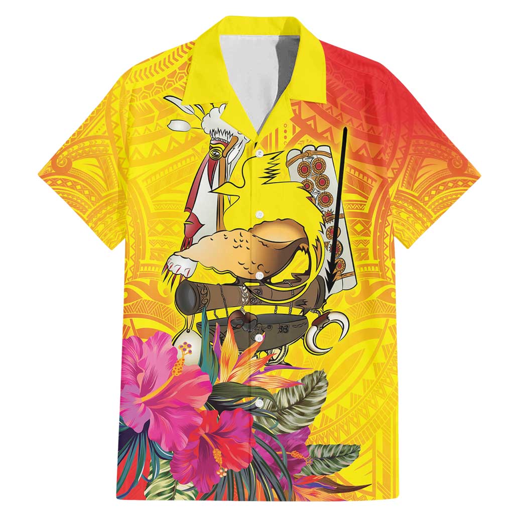 Papua New Guinea Cultural Tropical Flowers Family Matching Mermaid Dress and Hawaiian Shirt LT9 Dad's Shirt - Short Sleeve Gold - Polynesian Pride
