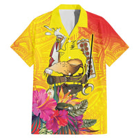Papua New Guinea Cultural Tropical Flowers Family Matching Mermaid Dress and Hawaiian Shirt LT9 Dad's Shirt - Short Sleeve Gold - Polynesian Pride