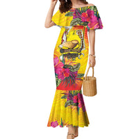 Papua New Guinea Cultural Tropical Flowers Family Matching Mermaid Dress and Hawaiian Shirt LT9 Mom's Dress Gold - Polynesian Pride