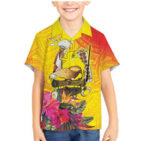 Papua New Guinea Cultural Tropical Flowers Family Matching Mermaid Dress and Hawaiian Shirt LT9 Son's Shirt Gold - Polynesian Pride