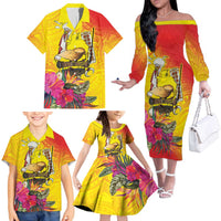 Papua New Guinea Cultural Tropical Flowers Family Matching Off The Shoulder Long Sleeve Dress and Hawaiian Shirt LT9 - Polynesian Pride