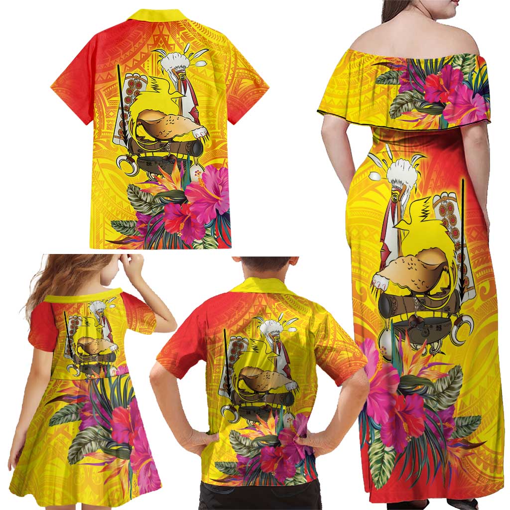Papua New Guinea Cultural Tropical Flowers Family Matching Off Shoulder Maxi Dress and Hawaiian Shirt LT9 - Polynesian Pride