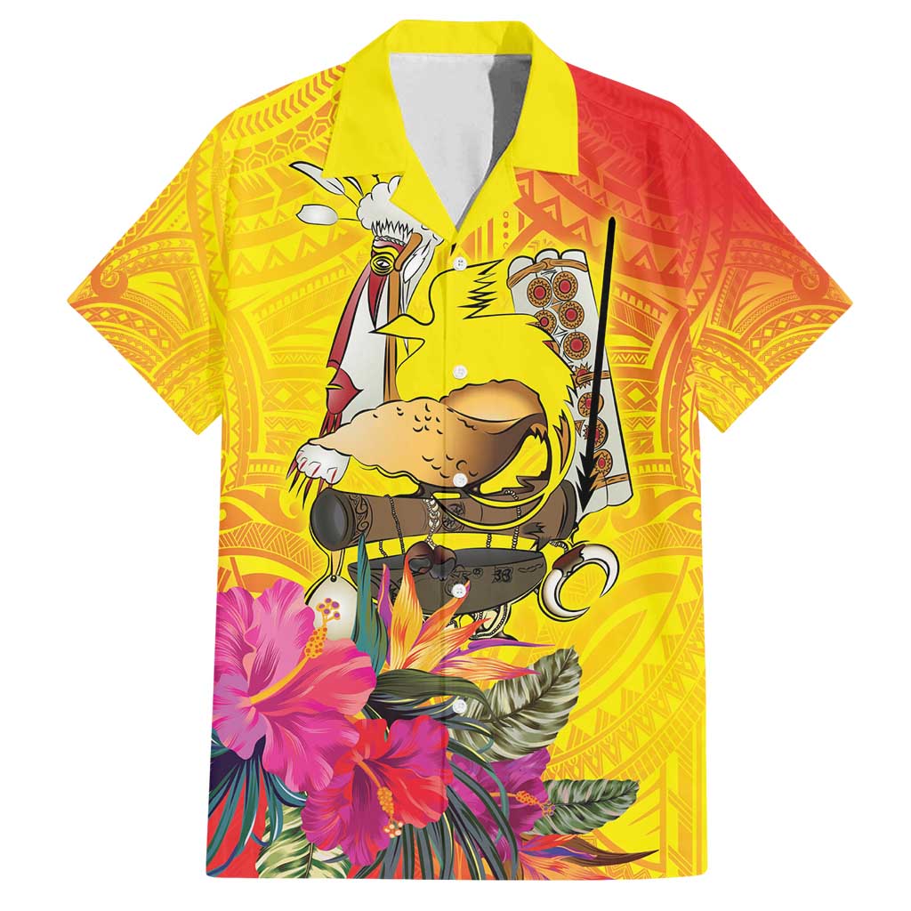 Papua New Guinea Cultural Tropical Flowers Family Matching Off Shoulder Maxi Dress and Hawaiian Shirt LT9 Dad's Shirt - Short Sleeve Gold - Polynesian Pride