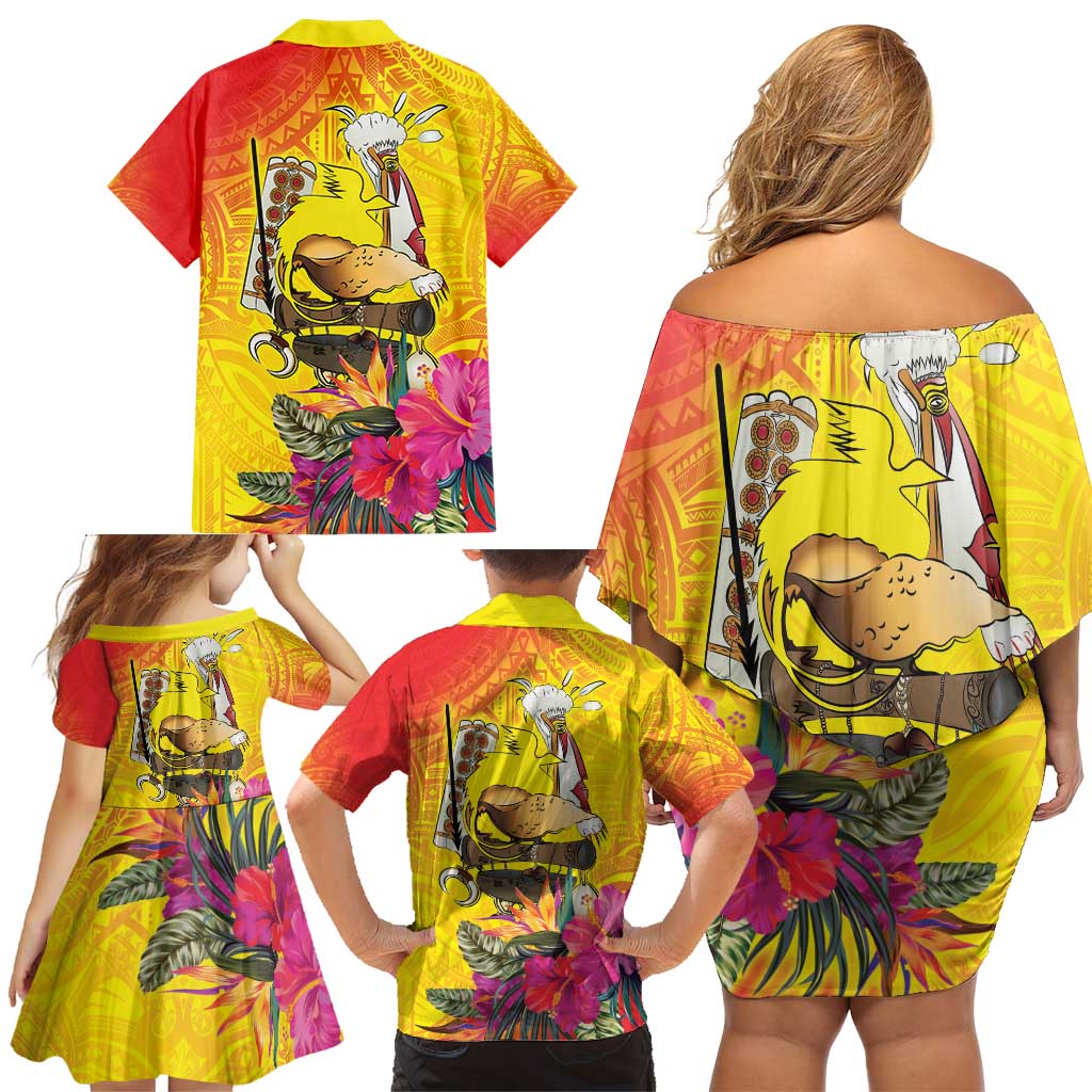 Papua New Guinea Cultural Tropical Flowers Family Matching Off Shoulder Short Dress and Hawaiian Shirt LT9 - Polynesian Pride
