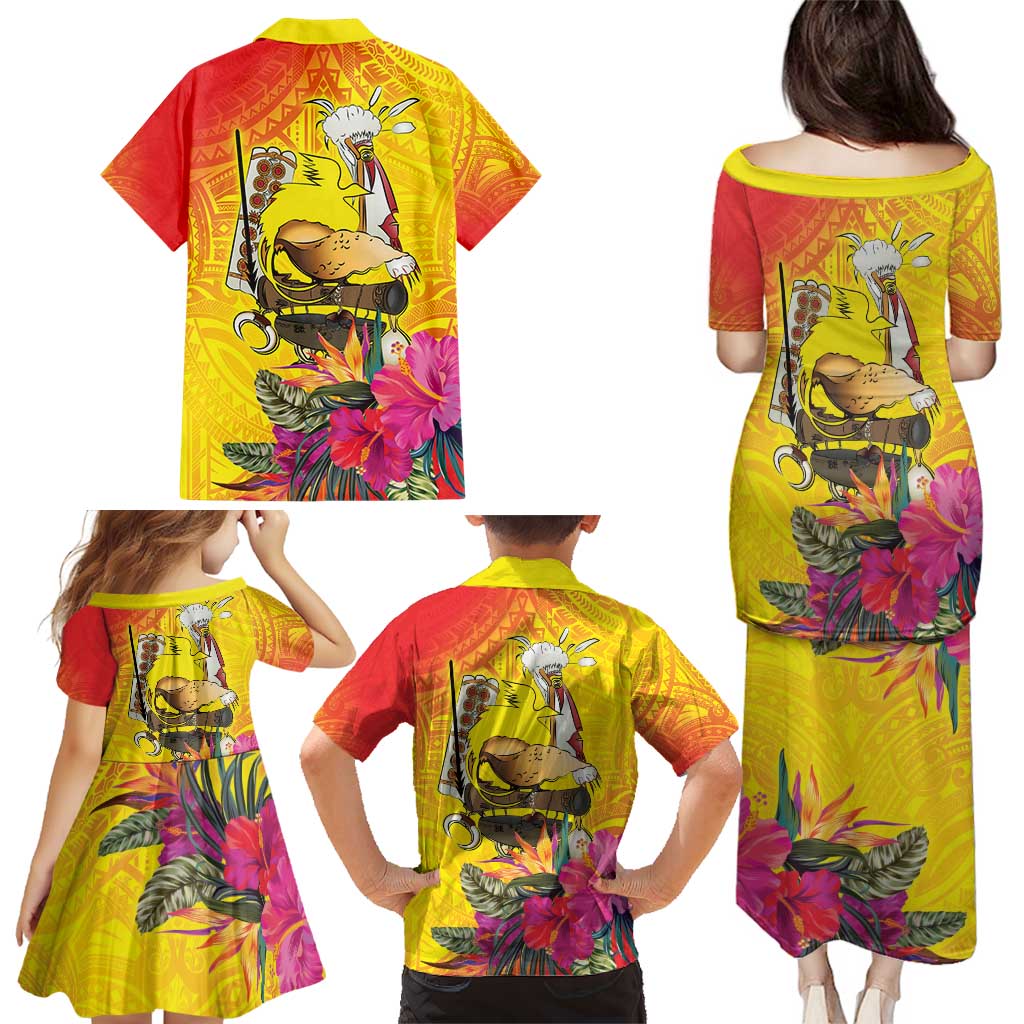 Papua New Guinea Cultural Tropical Flowers Family Matching Puletasi and Hawaiian Shirt LT9 - Polynesian Pride