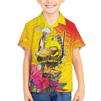 Papua New Guinea Cultural Tropical Flowers Family Matching Short Sleeve Bodycon Dress and Hawaiian Shirt LT9 Son's Shirt Gold - Polynesian Pride