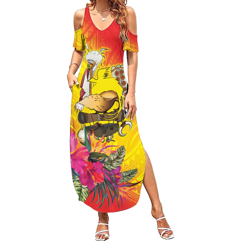 Papua New Guinea Cultural Tropical Flowers Family Matching Summer Maxi Dress and Hawaiian Shirt LT9 Mom's Dress Gold - Polynesian Pride
