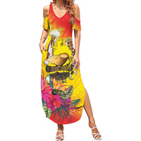 Papua New Guinea Cultural Tropical Flowers Family Matching Summer Maxi Dress and Hawaiian Shirt LT9 Mom's Dress Gold - Polynesian Pride