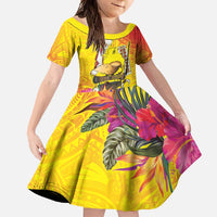 Papua New Guinea Cultural Tropical Flowers Family Matching Tank Maxi Dress and Hawaiian Shirt LT9 Daughter's Dress Gold - Polynesian Pride
