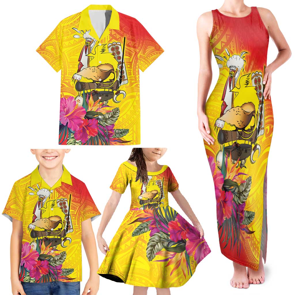 Papua New Guinea Cultural Tropical Flowers Family Matching Tank Maxi Dress and Hawaiian Shirt LT9 - Polynesian Pride