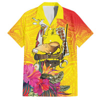 Papua New Guinea Cultural Tropical Flowers Family Matching Tank Maxi Dress and Hawaiian Shirt LT9 Dad's Shirt - Short Sleeve Gold - Polynesian Pride