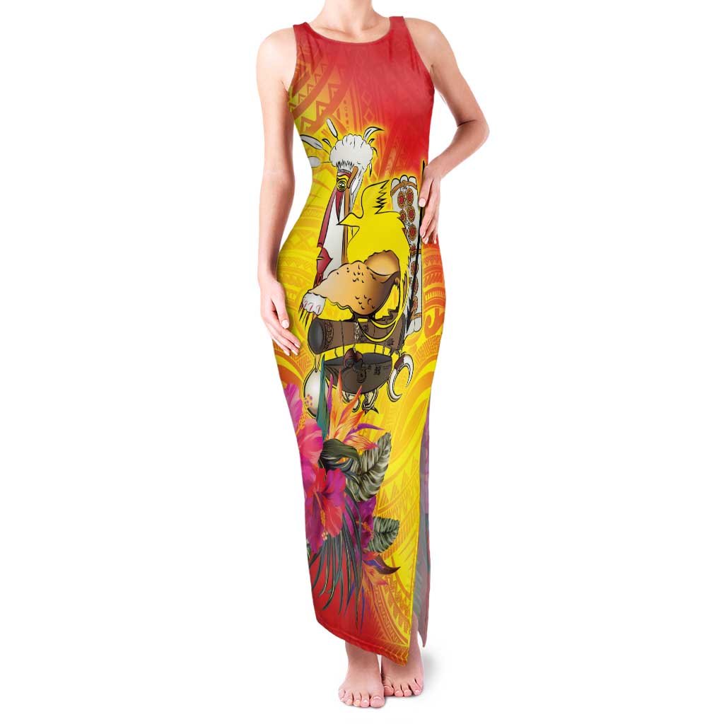 Papua New Guinea Cultural Tropical Flowers Family Matching Tank Maxi Dress and Hawaiian Shirt LT9 Mom's Dress Gold - Polynesian Pride