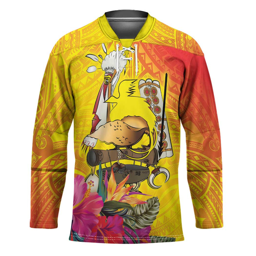 Papua New Guinea Cultural Tropical Flowers Hockey Jersey LT9 Unisex Gold - Polynesian Pride