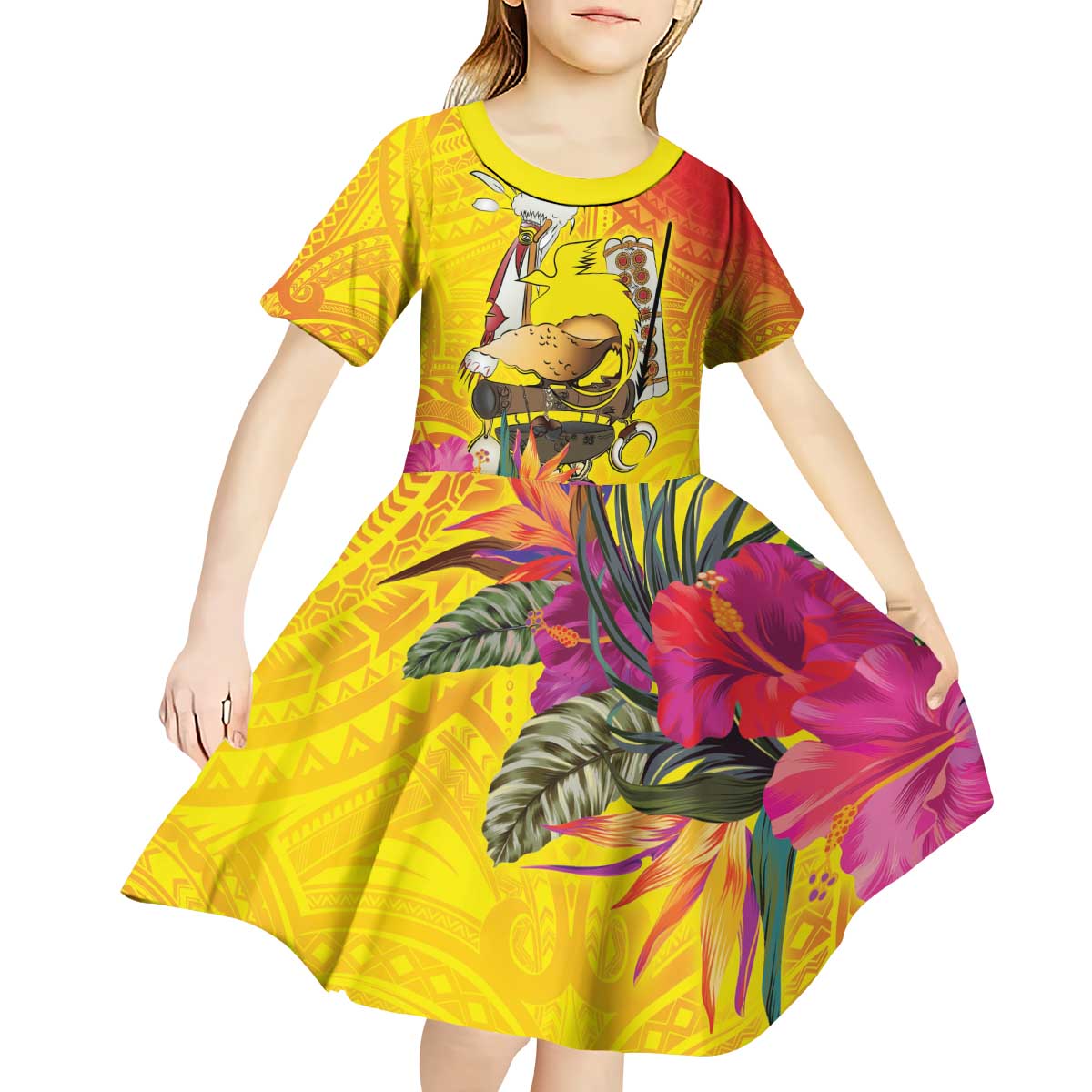 Papua New Guinea Cultural Tropical Flowers Kid Short Sleeve Dress
