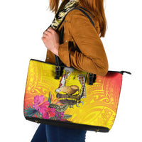 Papua New Guinea Cultural Tropical Flowers Leather Tote Bag LT9 Gold - Polynesian Pride
