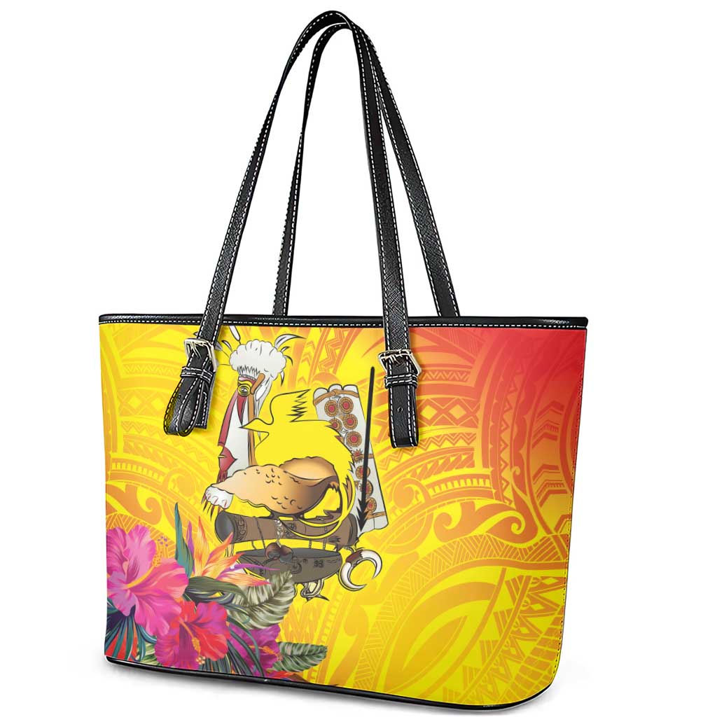 Papua New Guinea Cultural Tropical Flowers Leather Tote Bag LT9 - Polynesian Pride