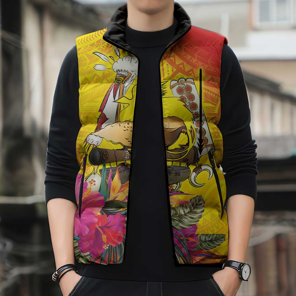 Papua New Guinea Cultural Tropical Flowers Sleeveless Puffer Jacket - Polynesian Pride