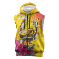 Papua New Guinea Cultural Tropical Flowers Sleeveless Zip Hoodie - Polynesian Pride