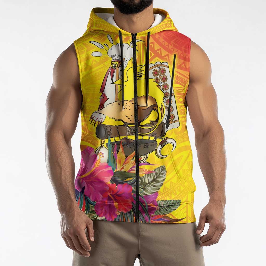 Papua New Guinea Cultural Tropical Flowers Sleeveless Zip Hoodie - Polynesian Pride