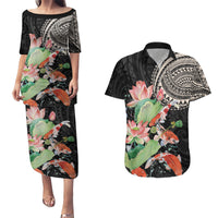 Personalized Japanese Koi Fish Couples Matching Puletasi and Hawaiian Shirt with Polynesian Pattern