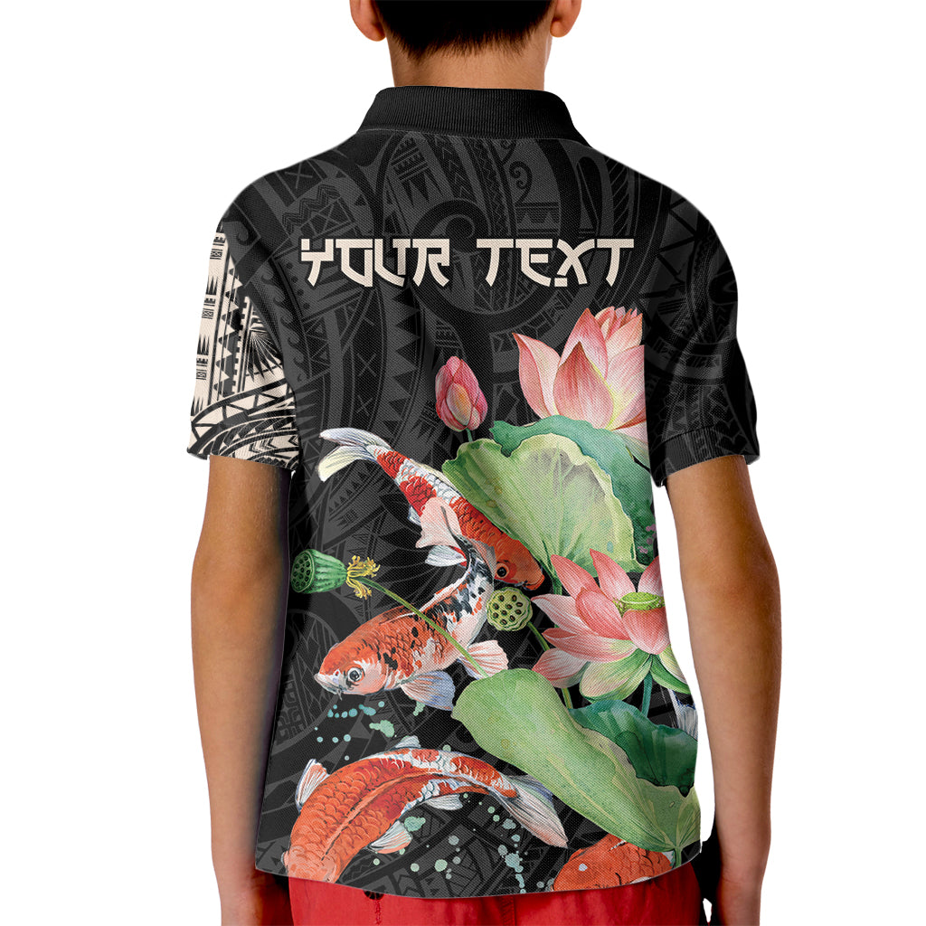 Personalized Japanese Koi Fish Kid Polo Shirt with Polynesian Pattern
