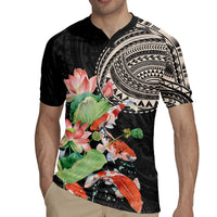Personalized Japanese Koi Fish Rugby Jersey with Polynesian Pattern