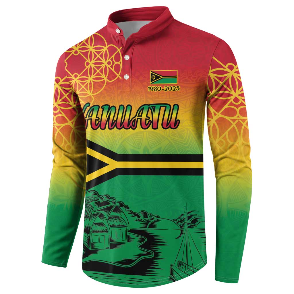 Hapi 45th Indipendens Dei Vanuatu Button Sweatshirt Yumi 1980 with Vanuatuan Beach Landscape