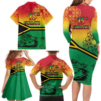 Hapi 45th Indipendens Dei Vanuatu Family Matching Long Sleeve Bodycon Dress and Hawaiian Shirt Yumi 1980 with Vanuatuan Beach Landscape LT9 - Polynesian Pride