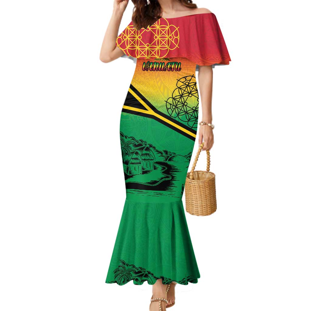 Hapi 45th Indipendens Dei Vanuatu Family Matching Mermaid Dress and Hawaiian Shirt Yumi 1980 with Vanuatuan Beach Landscape LT9 Mom's Dress Red - Polynesian Pride