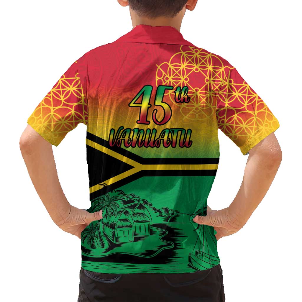 Hapi 45th Indipendens Dei Vanuatu Family Matching Off Shoulder Short Dress and Hawaiian Shirt Yumi 1980 with Vanuatuan Beach Landscape LT9 - Polynesian Pride
