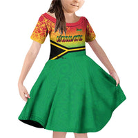 Hapi 45th Indipendens Dei Vanuatu Family Matching Off Shoulder Short Dress and Hawaiian Shirt Yumi 1980 with Vanuatuan Beach Landscape LT9 Daughter's Dress Red - Polynesian Pride