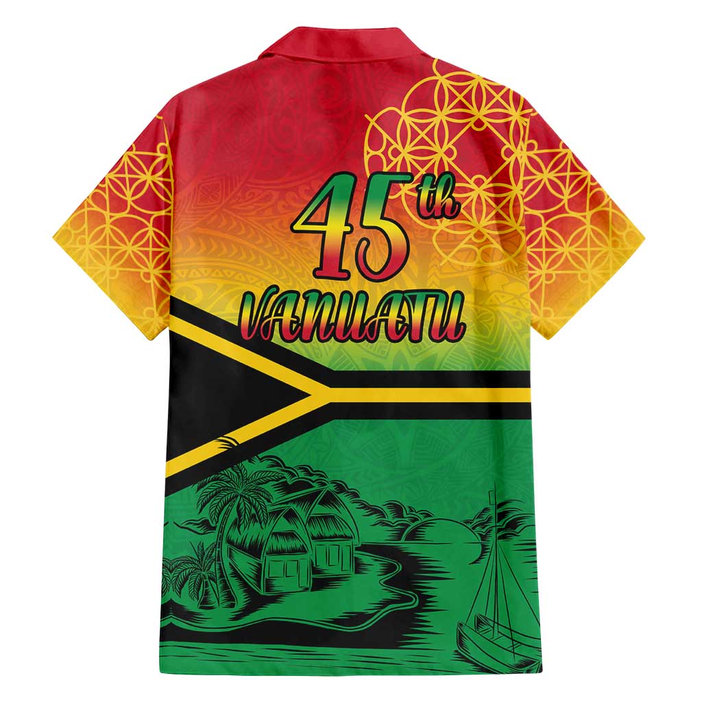 Hapi 45th Indipendens Dei Vanuatu Family Matching Off Shoulder Short Dress and Hawaiian Shirt Yumi 1980 with Vanuatuan Beach Landscape LT9 - Polynesian Pride