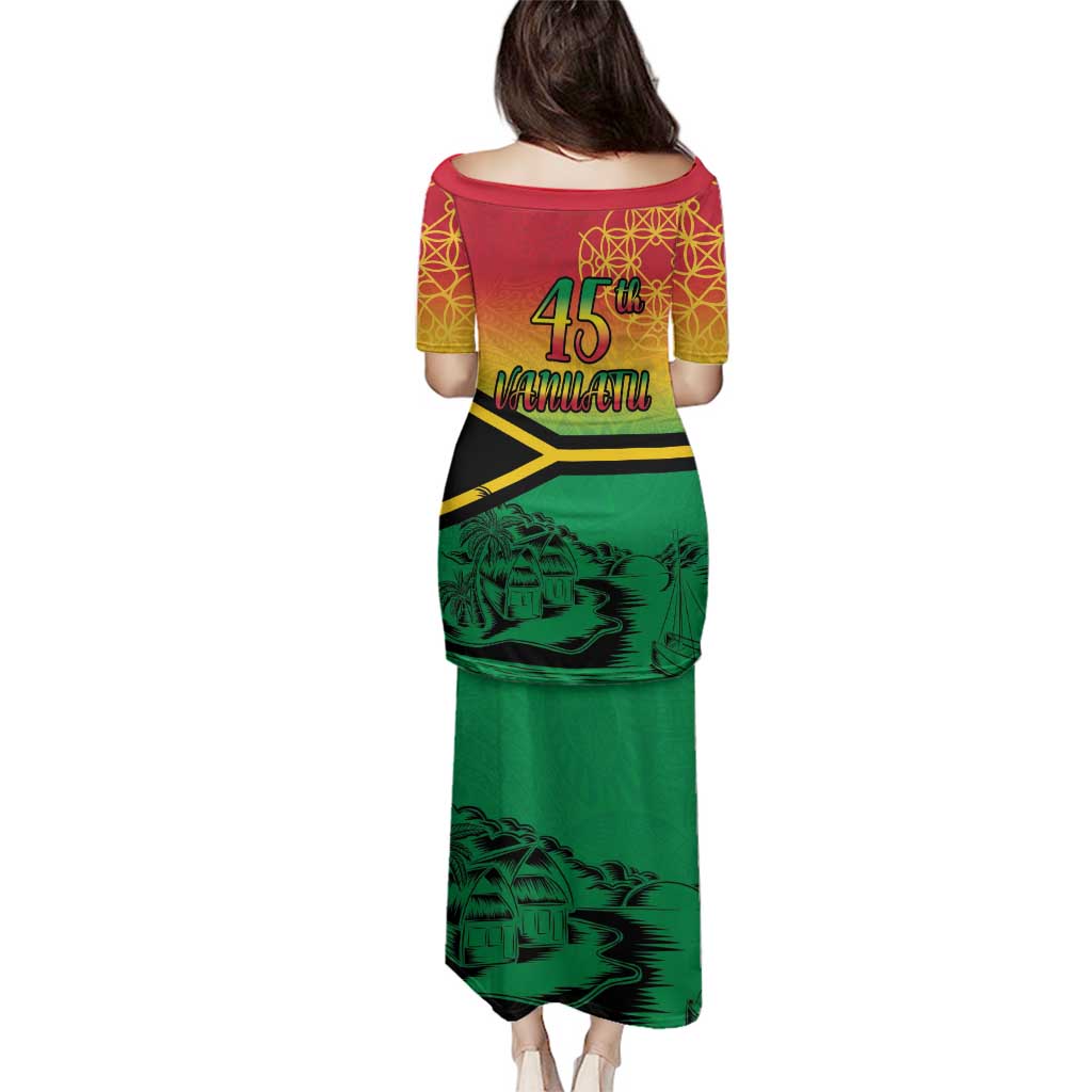 Hapi 45th Indipendens Dei Vanuatu Family Matching Puletasi and Hawaiian Shirt Yumi 1980 with Vanuatuan Beach Landscape