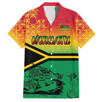 Hapi 45th Indipendens Dei Vanuatu Family Matching Short Sleeve Bodycon Dress and Hawaiian Shirt Yumi 1980 with Vanuatuan Beach Landscape LT9 Dad's Shirt - Short Sleeve Red - Polynesian Pride