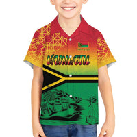 Hapi 45th Indipendens Dei Vanuatu Family Matching Short Sleeve Bodycon Dress and Hawaiian Shirt Yumi 1980 with Vanuatuan Beach Landscape LT9 Son's Shirt Red - Polynesian Pride