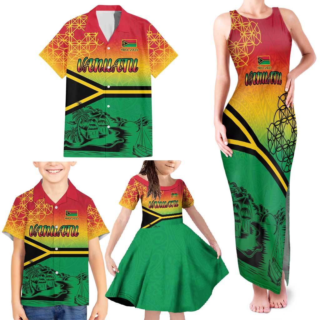 Hapi 45th Indipendens Dei Vanuatu Family Matching Tank Maxi Dress and Hawaiian Shirt Yumi 1980 with Vanuatuan Beach Landscape LT9 - Polynesian Pride