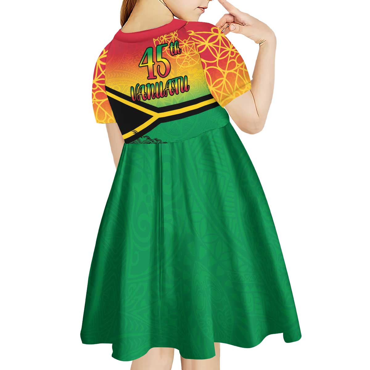 Hapi 45th Indipendens Dei Vanuatu Kid Short Sleeve Dress Yumi 1980 with Vanuatuan Beach Landscape