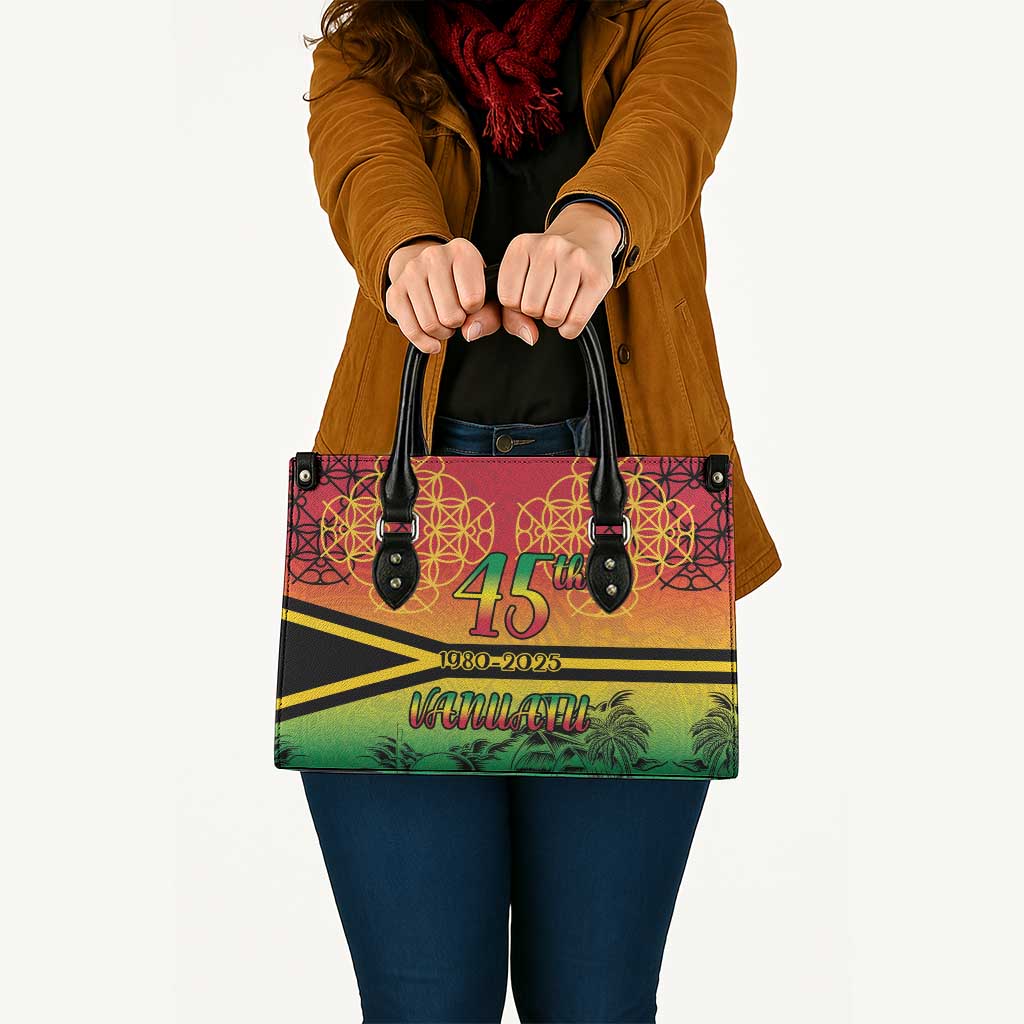 Hapi 45th Indipendens Dei Vanuatu Leather Bag Yumi 1980 with Vanuatuan Beach Landscape - Polynesian Pride