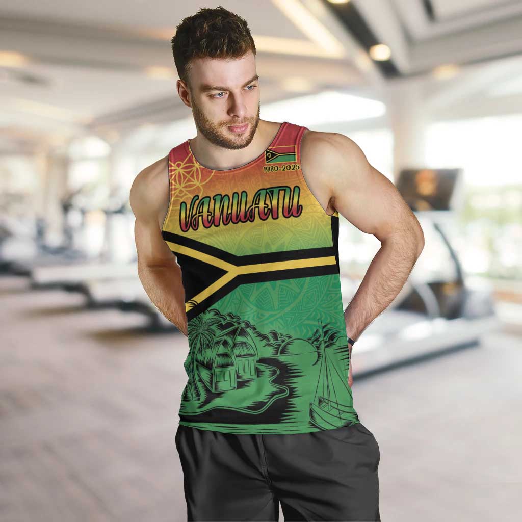 Hapi 45th Indipendens Dei Vanuatu Men Tank Top Yumi 1980 with Vanuatuan Beach Landscape LT9 Red - Polynesian Pride
