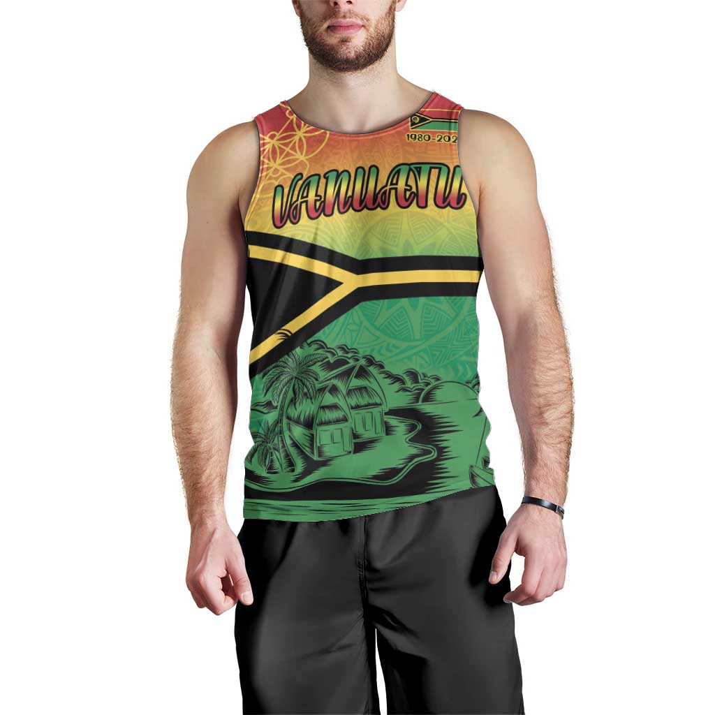 Hapi 45th Indipendens Dei Vanuatu Men Tank Top Yumi 1980 with Vanuatuan Beach Landscape LT9 - Polynesian Pride