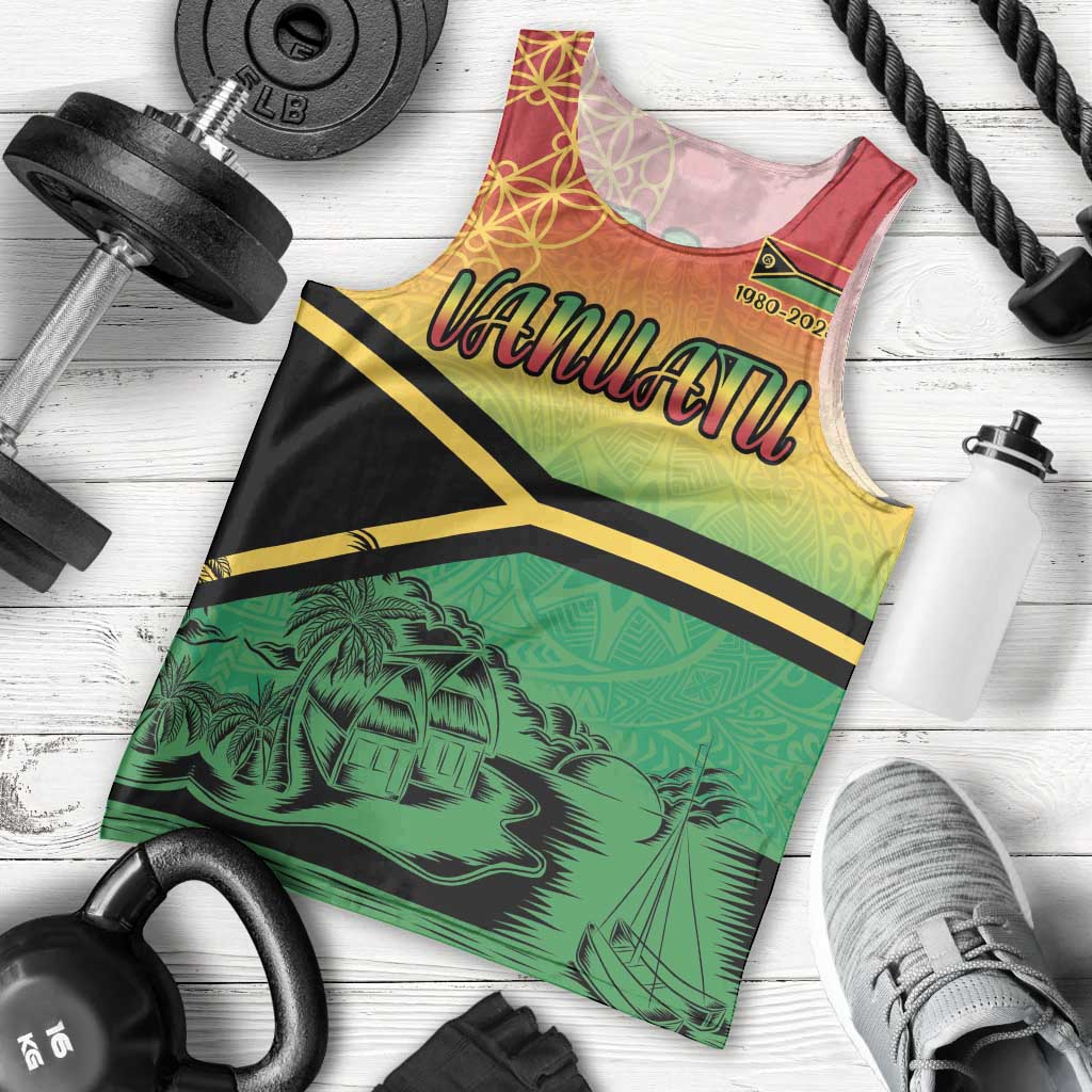 Hapi 45th Indipendens Dei Vanuatu Men Tank Top Yumi 1980 with Vanuatuan Beach Landscape LT9 - Polynesian Pride