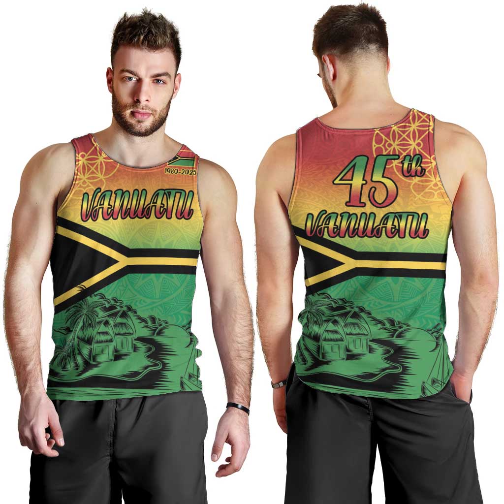 Hapi 45th Indipendens Dei Vanuatu Men Tank Top Yumi 1980 with Vanuatuan Beach Landscape LT9 - Polynesian Pride