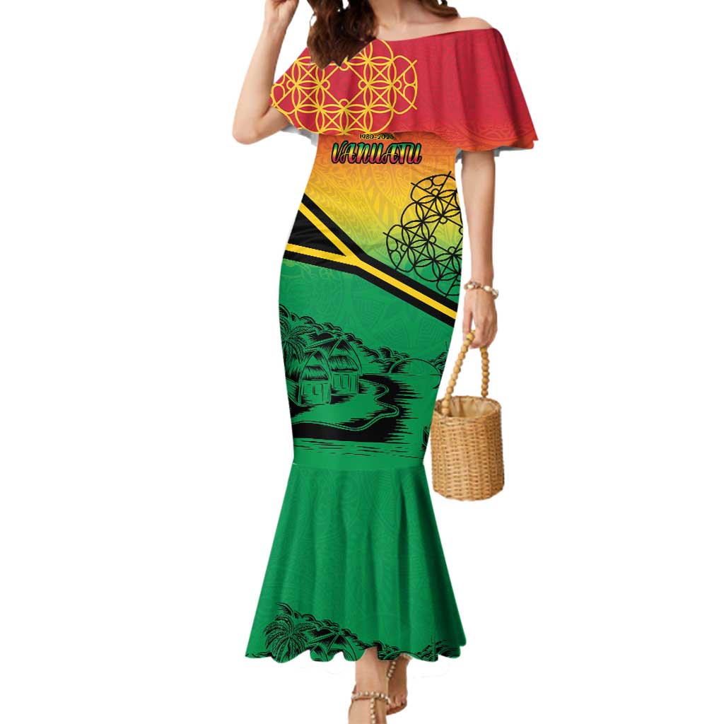 Hapi 45th Indipendens Dei Vanuatu Mermaid Dress Yumi 1980 with Vanuatuan Beach Landscape